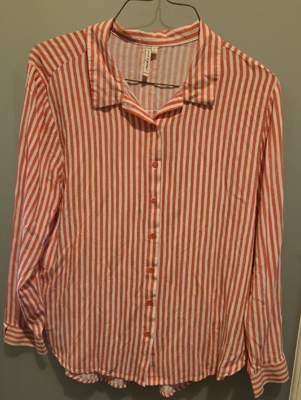 Coral and White Striped Button-Up Shirt